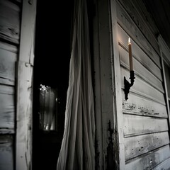 Poster - A candle is lit in front of a white door