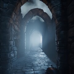 Poster - A dark, narrow passage with a stone archway