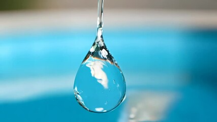 Poster - Blue water drop drips on the surface with splash and ripples