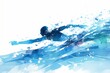 © ratatosk - Silhouette of professional swimmer training in gym swimming pool center. Olympic Games. Fitness and sport, healthy life concept. Watercolor abstract illustration for design banner, poster