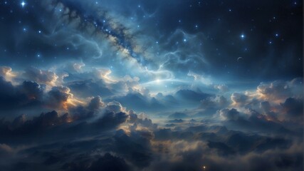 Wall Mural - a beautiful landscape of a distant planet with a bright moon and a starry sky. ai.