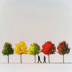 Poster - A group of trees with a man and woman walking in front of them