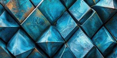 Poster - Blue geometric shapes with a metallic sheen. AI.
