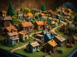 Poster - A diorama of a medieval village. AI.