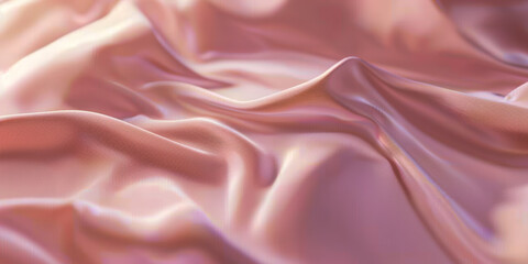 Wall Mural - Close Up of Smooth Pink Silk Fabric with Gentle Folds and Soft Iridescent Light Shadows