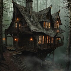 Poster - A creepy old house with a dark, eerie atmosphere