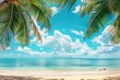 © EarthWalker - Tropical beach with palm trees and azure water in ocean. Paradise island on a sunny day. Trip, travel and vacation theme