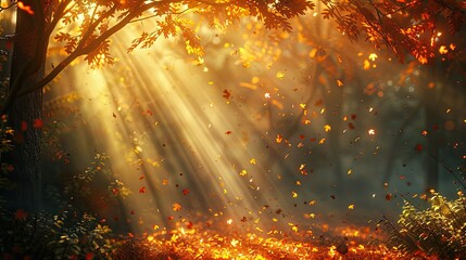 Poster - Warm sunlight filtering through autumn leaves
