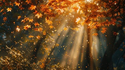 Poster - Warm sunlight filtering through autumn leaves