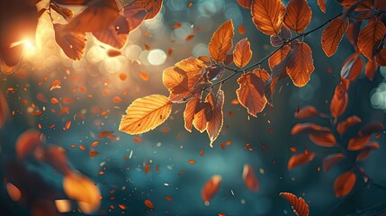 Poster - Warm sunlight filtering through autumn leaves