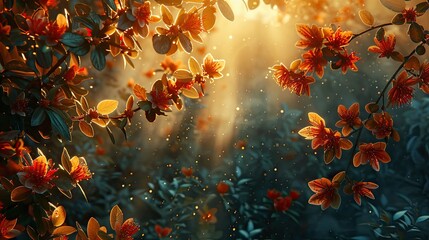 Poster - Warm sunlight filtering through autumn leaves