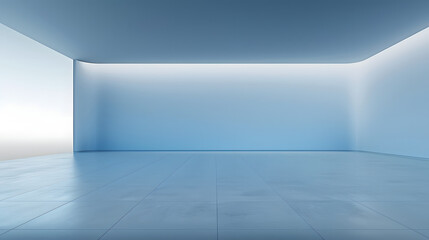 Poster - Universal minimalistic blue background for presentation. A light blue wall in the interior with beautiful built-in lighting and a smooth floor.