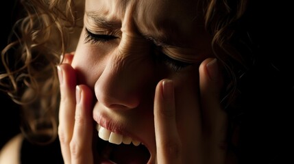 Wall Mural - A young girl is crying with her mouth open