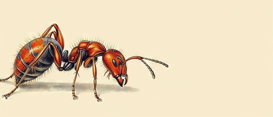 Canvas Print -   Red insect drawing with extended legs on white background