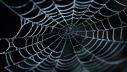 Creepy white spider web on black background