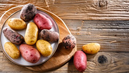 Various types of fresh raw potatoes isolated on clean background