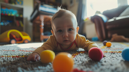 Sticker - a quiet baby playing at home