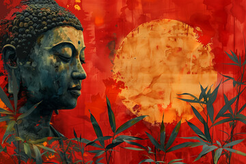 Wall Mural - Illustration statue of face of Buddha