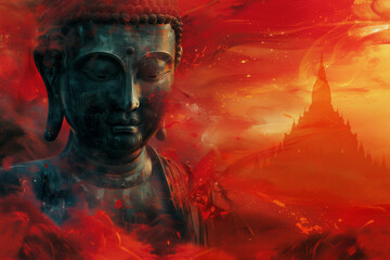 Wall Mural - Illustration statue of face of Buddha