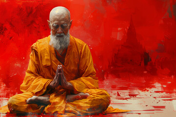 Wall Mural - Illustration of buddhist monk