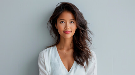 young asian woman portrait against white background