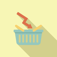 Sticker - Shopping basket icon with red arrow pointing down representing falling sales