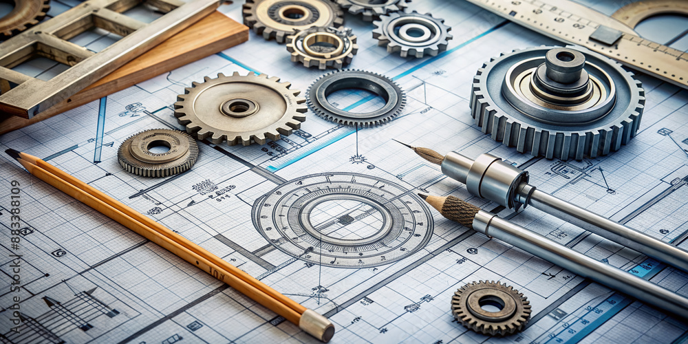 Machine Component For Drawing Intricate pencil sketch of mechanical components, gears, and machinery ...