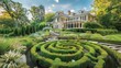 © Abdul - Suburban Colonial home with an intricate garden labyrinth, designed for meditative walks and relaxation