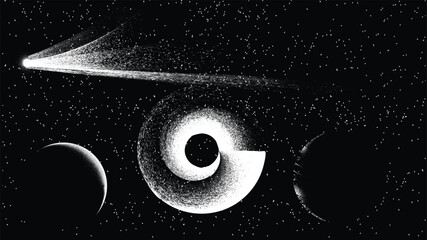 Wall Mural - stars and exoplanet in outer space. futuristic landscape, with noise texture . night landscape with 
