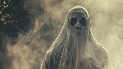 Wall Mural - Portrait of a spooky ghost in vintage style with natural light