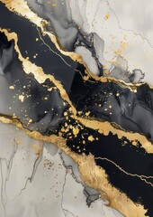 Canvas Print - a black and gold marble with gold paint