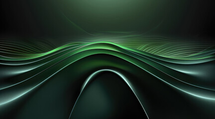Aufkleber - Black background, green gradient in the center, curved lines on the top and bottom, high-end atmosphere, minimalist style, light color matching, dark tones. Generative AI.