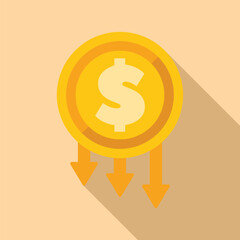 Poster - Concept of currency devaluation with a dollar coin and three downward arrows, illustrating financial loss