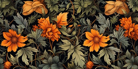 Wall Mural - Many orange flowers garden romantic pattern decoration scene