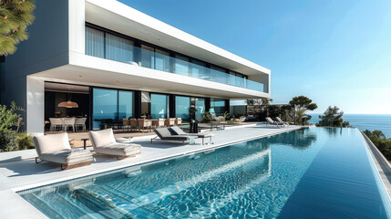 Modern villa with infinity pool, Concept of property. Generative AI.