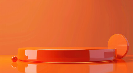 Poster - Vibrant orange background with a glossy podium mockup. Generative AI.