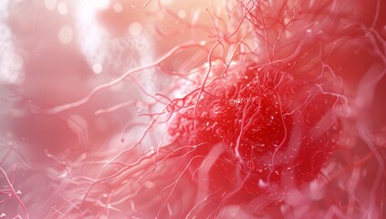 Poster - A close up of a red cell with some strands. AI.