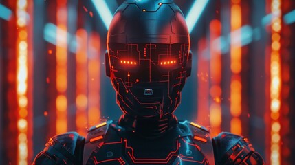 Futuristic Robot with Red Glowing Lights