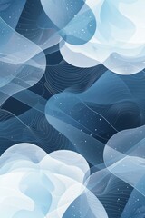 Poster - A blue and white abstract background with waves of clouds. AI.