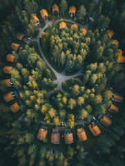 Wall Mural - An aerial view of a small town with lots of trees. AI.