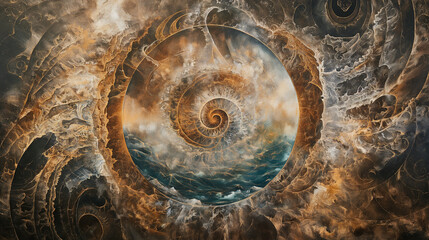 illustrating rebirth within the wheel of samsara, transformative and cyclical, left third copy space