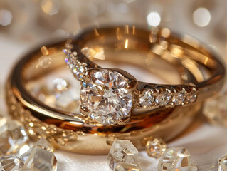 Elegant gold wedding rings with diamonds