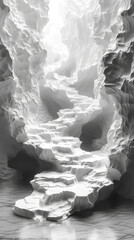 Poster - Intricate White Abstract 3D Staircase Formation With Organic Shapes and Light Effects, Ideal for Futuristic Design, Sci-Fi Imagery, and Modern Architectural Concepts