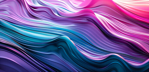 Poster - Vibrant Purple and Turquoise Abstract 3D Background with Dynamic Flowing Layers and Soft Lighting, Perfect for Modern Design and Creative Projects