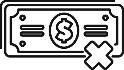 Poster - line art icon of a dollar banknote crossed out, representing a refused payment or a failed transacti