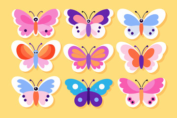 Wall Mural - A set of bunches of  Cute butterflies sticker sheet, vector art illustration 