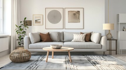 Wall Mural - Step into a contemporary home with Scandi interior design, characterized by clean lines, minimalistic furniture, and neutral tones.  