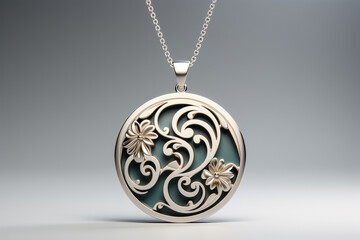 Round gold pendant with abstract design