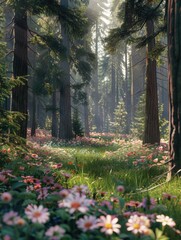 Sticker - Forest Landscape with Trees and Flowers