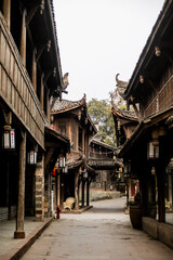 Wall Mural - traditional chinese temple architecture in alleyways in an old town near chengdu china